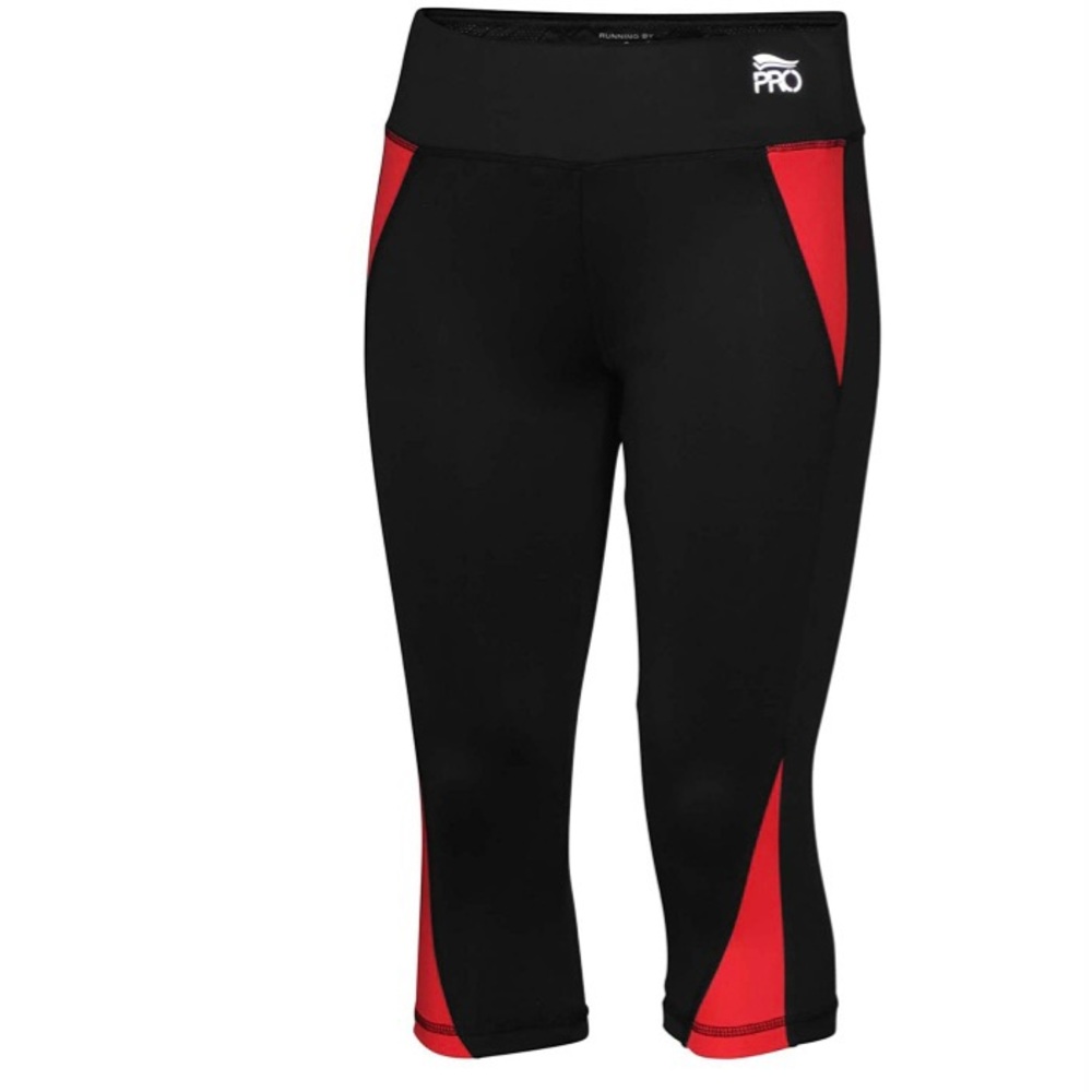 Crivit Pro Womens Performance Running Active Capri Leggings Black Red!